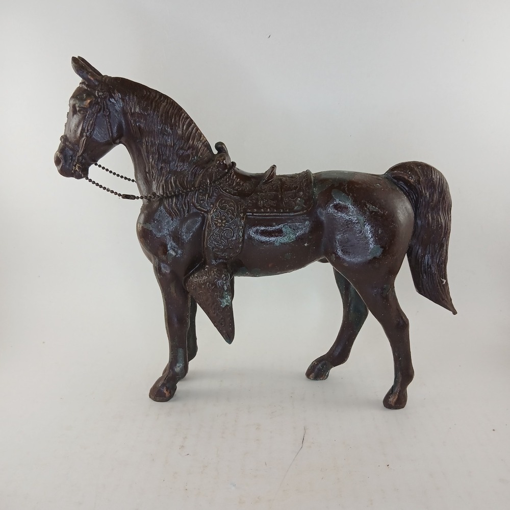 Vintage Cast Metal Carnival Western Horse Statue Copper Tone Finish READ